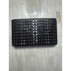 Nicole Lee USA Black Silver Studded Box Clutch Purse No Strap 7.5”x4.5”x1” VGUC